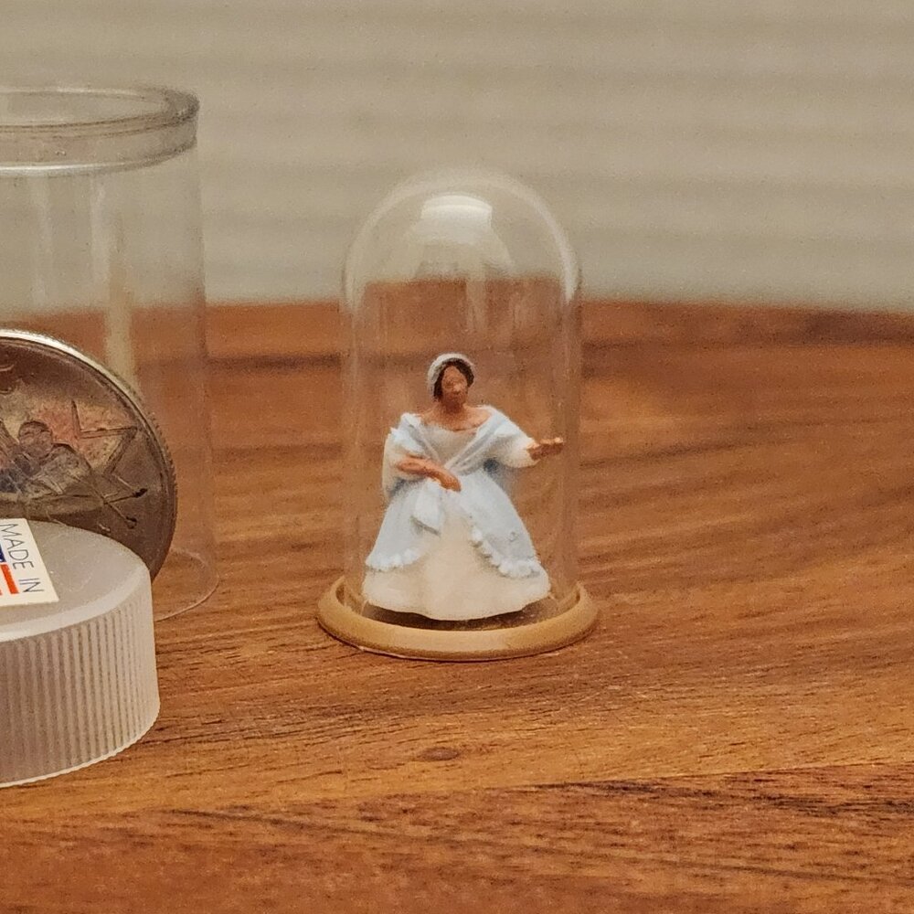Dollhouse- Under Glass Dome, USA Southern Lady, Miniature Lady in Dress bonnet
